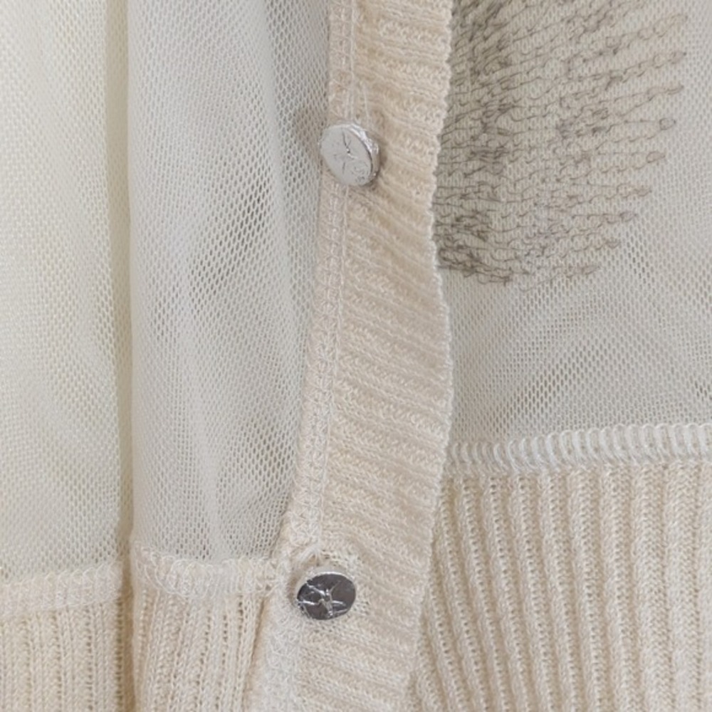 Nic + Zoe Mesh Sweater Cream Floral Embroidered Button Up Cardigan Small - Picture 7 of 13